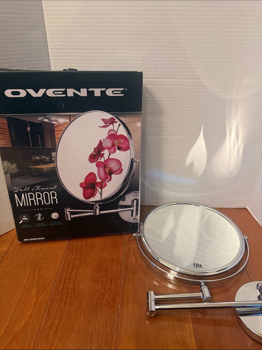 Ovente 9" Wall Mount Makeup Mirror 1X 10X Chrome MNLFW90CH NWB